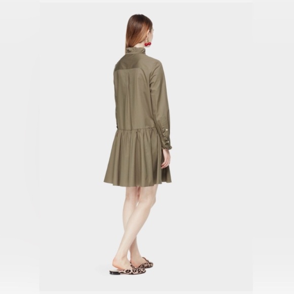 Kate Spade Brooks Broome Street Ruffle Olive Green Button-Up Dress. Size Small - Picture 3 of 11